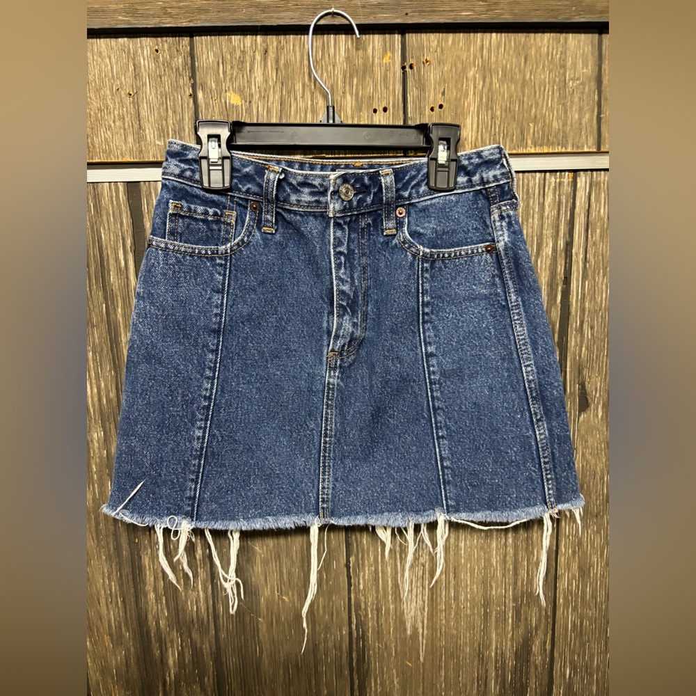 Abercrombie & Fitch Blue Frayed Mini Skirt